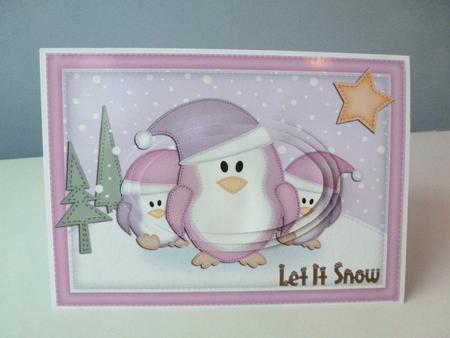 A5 Xmas Penguins Felties Oval Pyramage Topper by Christine Simmonds