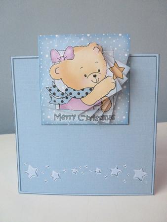 Hunney Bear Rosie has a Christmas Star - No-Hole Easy Over the Edge Card & Spiral Pyramid Topper by Christine Simmonds
