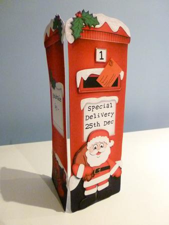 Xmas Santa Postbox Shaped Card N 3D Decoupage by Christine Simmonds