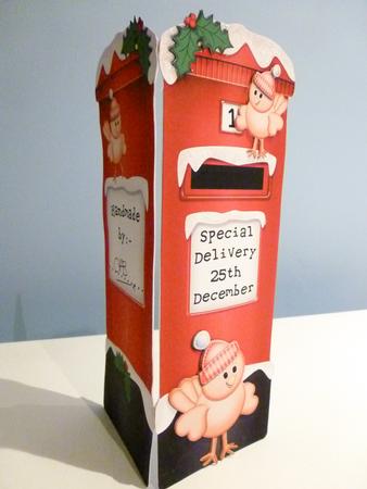 Xmas Little Birdies Postbox Shaped Card N 3D Decoupage by Christine Simmonds