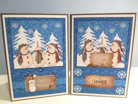 2 Snowman Christmas Card Fronts by Christine Simmonds
