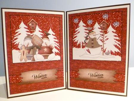 2 Red Snowman Christmas Card Fronts by Christine Simmonds