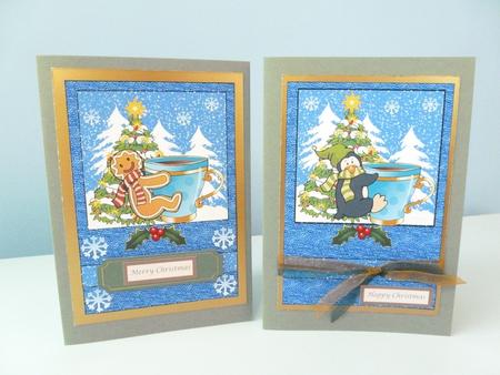 2 Blue Winter Warmer Card Fronts by Christine Simmonds