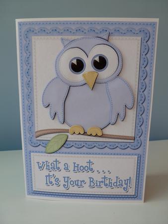 A5 What a Hoot Birthday Felties Quick Card N 3D Decoupage by Christine Simmonds