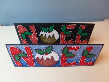 Large Dl Xmas Noel with Puddings Quick Card N 3D Decoupage by Christine Simmonds