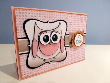 Cute Owl Sorry Decoupage Card Front - Brown & Pink by Christine Simmonds