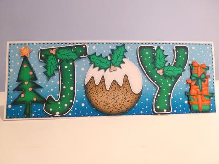 Large Dl Xmas Joy with Puddings Quick Card N 3D Decoupage by Christine Simmonds
