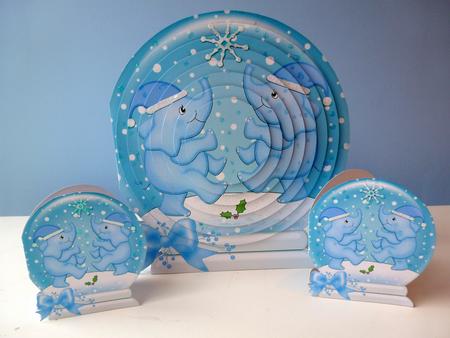 3D Xmas Elephants Snowglobe Circle Pyramage Card Kit by Christine Simmonds