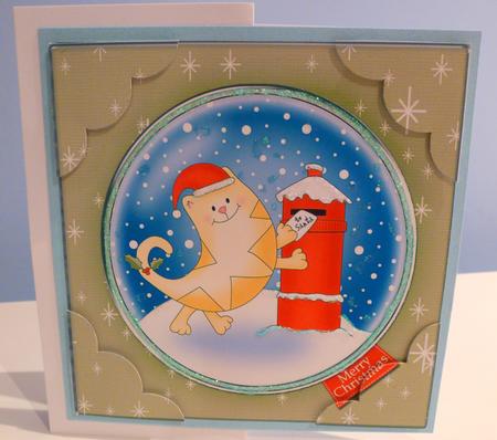 8 x 8 Cute Xmas Cat Scalloped Corner Topper by Christine Simmonds