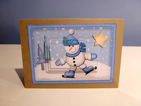 A5 Xmas Skating Snowman Pyramage Topper by Christine Simmonds