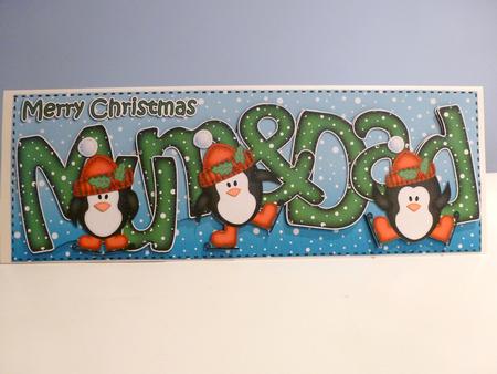 Large Dl Xmas Mum N Dad with Penguins Quick Card N Decoupage by Christine Simmonds