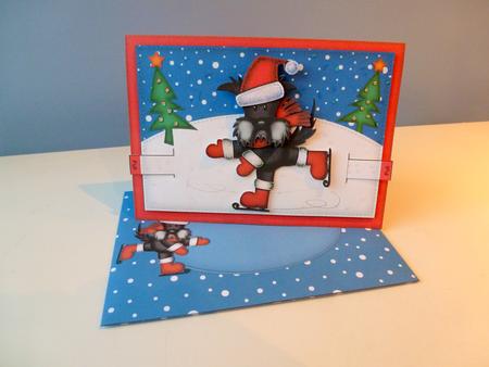 3D Xmas Skating Scottie Dog Animated Moveable Decoupage by Christine Simmonds