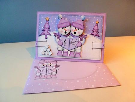 3D Xmas Singing Snowmen Animated Moveable Decoupage Card by Christine Simmonds