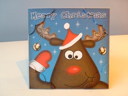 8 x 8 Xmas Rudolph Fun Novelty Scalloped Corner Topper by Christine Simmonds