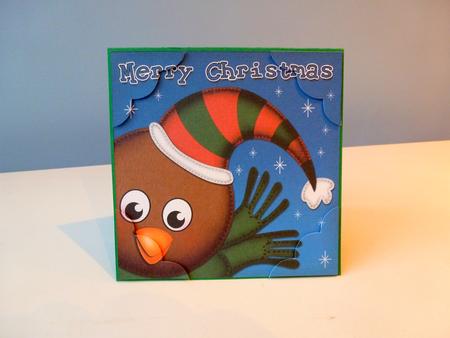 8 x 8 Xmas Robin Fun Novelty Scalloped Corner Topper by Christine Simmonds