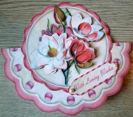 Vintage Magnolias Scallop Edge Wobble Card by Christine Simmonds