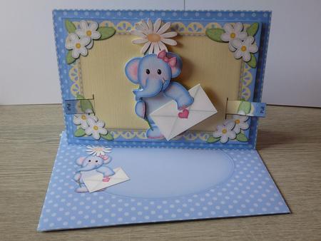 3D Lola Elephant's Letter Animated Moveable Decoupage Card by Christine Simmonds