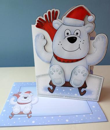 3D Xmas Sledging Polar Bear Shaped Card with Decoupage by Christine Simmonds