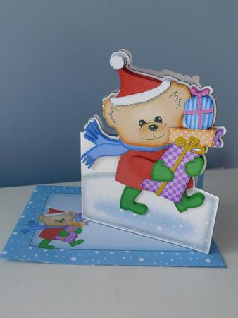 3D Xmas Teddy's Presents Shaped Card with Decoupage by Christine Simmonds