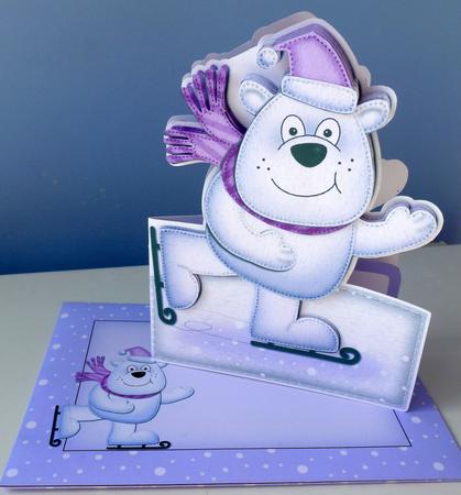 3D Xmas Skating Ben Polar Bear Card with Decoupage by Christine Simmonds