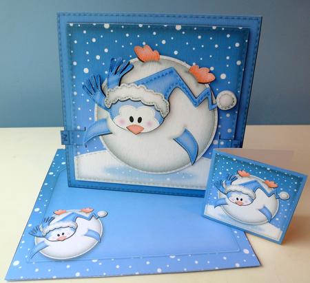 3D Oops Penguin Xmas Animated Moveable Snowball Card Kit by Christine Simmonds