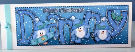 Xmas Large Dl Danny Quick Card with Penguins N 3D Decoupage by Christine Simmonds