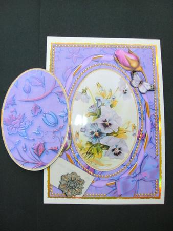 Purple Pansy and Butterfly A5 Locket Card Front by Christine Sutton