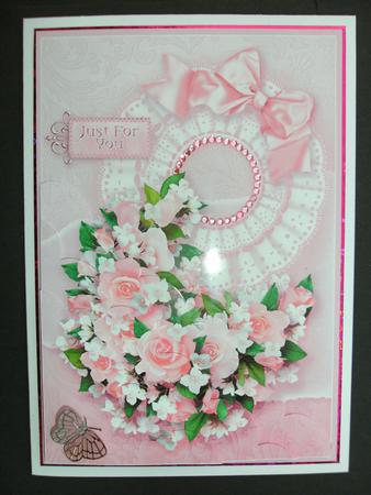 Crescent Bouquet of Pink Roses Scalloped Corner Stacker by Christine Sutton