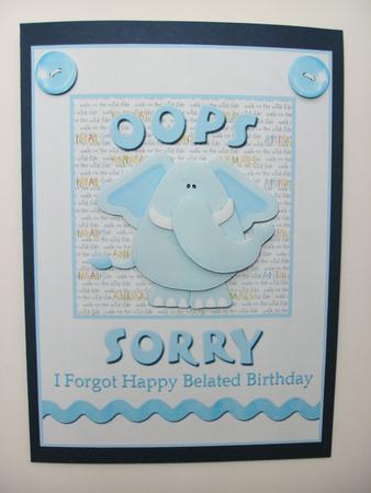 Oops Sorry I Forgot Elephant Belated Birthday Card Front by Christine Sutton