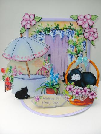 Giant Easel Tableau 3D Card Kit - Garden Cats by Christine Sutton