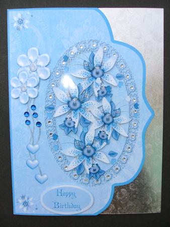 Blue/lilac Florals Fancy Edge with Decoupage by Christine Sutton