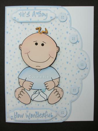 New Baby Boy Scallop Edged Card Front by Christine Sutton