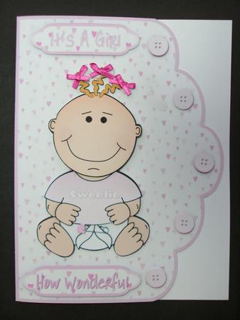 New Baby Girl Scallop Edged Card Front by Christine Sutton