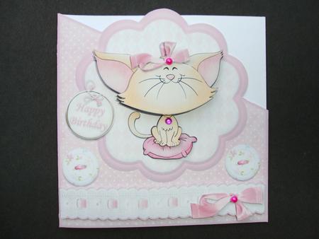 Happy Birthday Sweet Pink Kitty Card by Christine Sutton