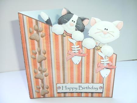 Cats Happy Birthday Over the Edge Diagnal Card by Christine Sutton