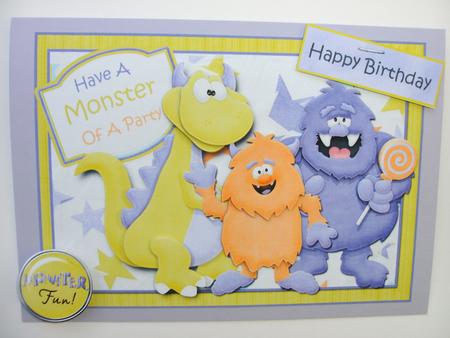 Monster Fun at Your Party Card Front Decoupge by Christine Sutton