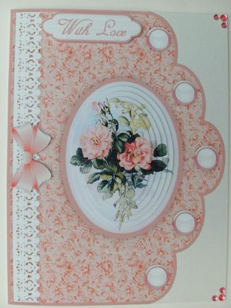 Blush Roses Pyramid Scallop Edge Card Front by Christine Sutton