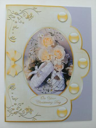 Yellow Roses Christening Scallop Edge Card Front by Christine Sutton