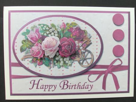 Vintage Wheelbarrow of Roses Birthday Card Front by Christine Sutton