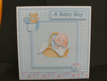 Baby Boy in a Basket 6x6 Square Card Front with Decoupage by Christine Sutton