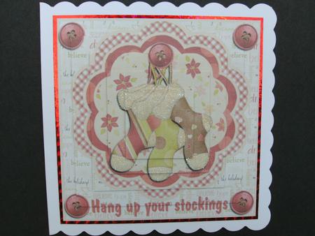 Hang Up Your Stockings Pyramid Christmas Card Front by Christine Sutton