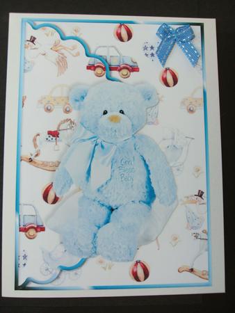 Teddy God Bless Baby Boy Scalloped Edge Envelope Card by Christine Sutton