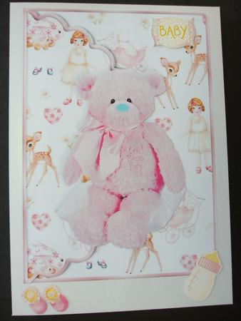 Teddy God Bless Baby Girl Scalloped Edge Envelope Card by Christine Sutton