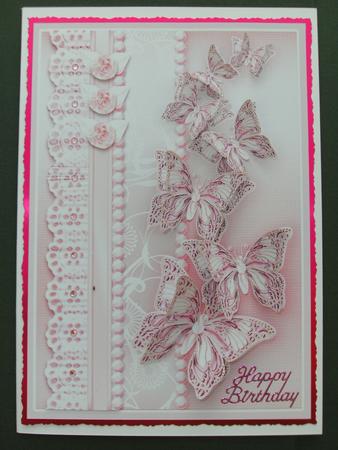 Pale Pink Butterflies Pearls and Lace Decoupage by Christine Sutton