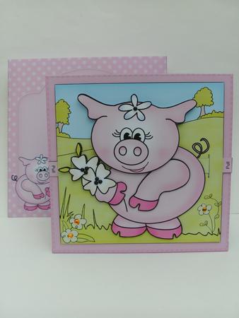 3D Miss Piggywig Animated Moveable Wobble Head Card Kit by Christine Sutton