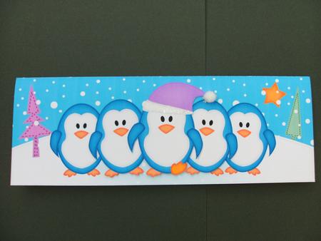 Large Dl Penguins on Parade Quick Cut and Fold Card by Christine Sutton