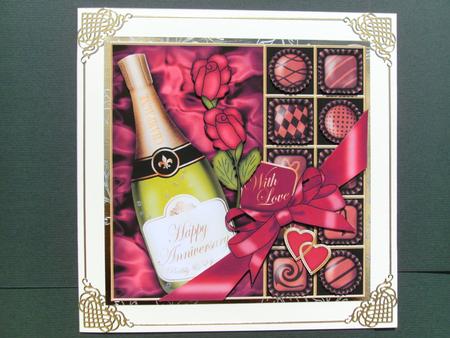 Anniversary Champers Chocs N Roses Quick Card 3D Decoupage by Christine Sutton