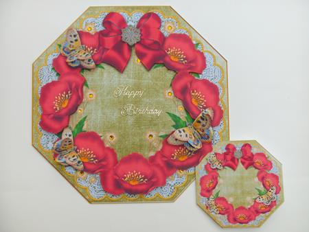 Red Poppy Olive Lace Octagon 8inch Picture Sheet by Christine Sutton