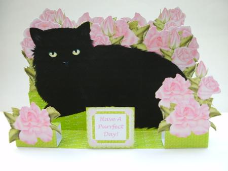 Black Cat & Pink Roses - 3D A4 Giant Easel Card Kit by Christine Sutton