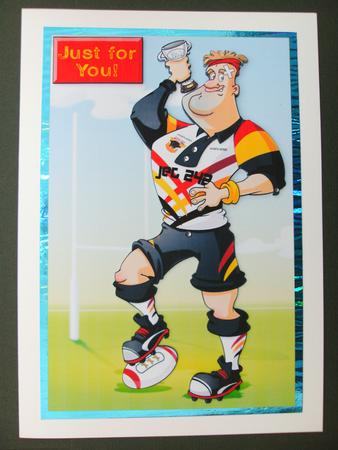 Rugby Dude: Black,red,yellow by Christine Sutton